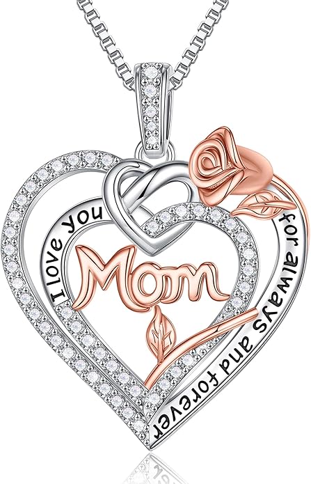 Yoosteel Mothers Day Gifts S925 Sterling Silver Necklace - Rose Flower Heart Necklace for Women Mothers Day Necklace Jewelry Birthday Christmas Mothers Day Gifts for Mom Wife Grandma Sister Daughter