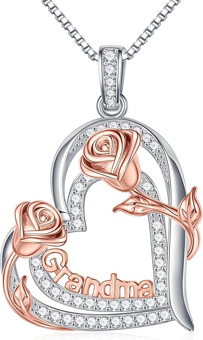 Yoosteel Mothers Day Gifts S925 Sterling Silver Necklace - Rose Flower Heart Necklace for Women Mothers Day Necklace Jewelry Birthday Christmas Mothers Day Gifts for Mom Wife Grandma Sister Daughter