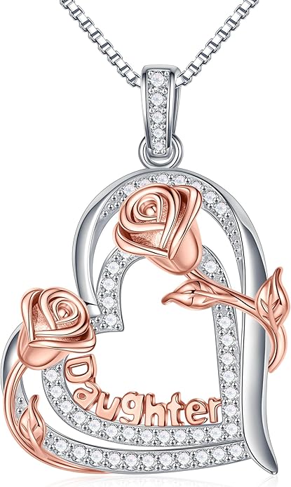 Yoosteel Mothers Day Gifts S925 Sterling Silver Necklace - Rose Flower Heart Necklace for Women Mothers Day Necklace Jewelry Birthday Christmas Mothers Day Gifts for Mom Wife Grandma Sister Daughter
