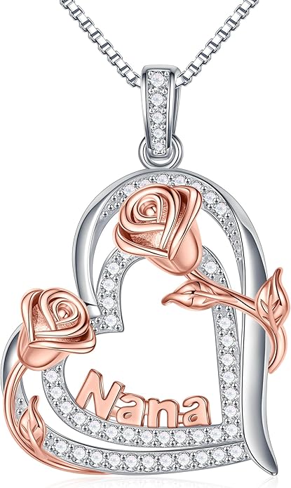 Yoosteel Mothers Day Gifts S925 Sterling Silver Necklace - Rose Flower Heart Necklace for Women Mothers Day Necklace Jewelry Birthday Christmas Mothers Day Gifts for Mom Wife Grandma Sister Daughter