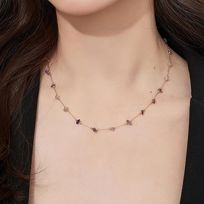 14K Gold Plated Dainty Choker Necklace,Handmade Crystal Beach Beads Necklace Chain Jewelry,Adjustable Gold Chain Delicate Fashion Choker Necklace Jewelry Gift for Women