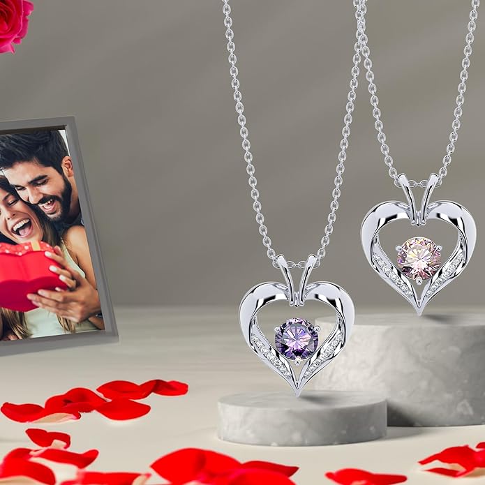 | Heart Birthstone Necklace for girlfriend | Pendant for women birthstone necklace with love heart necklace for women sterling silver necklace heart necklace Love heart pendant necklace