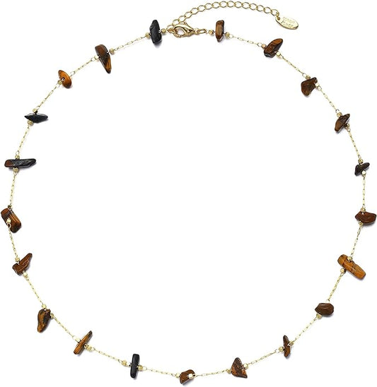 14K Gold Plated Dainty Choker Necklace,Handmade Crystal Beach Beads Necklace Chain Jewelry,Adjustable Gold Chain Delicate Fashion Choker Necklace Jewelry Gift for Women