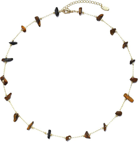 14K Gold Plated Dainty Choker Necklace,Handmade Crystal Beach Beads Necklace Chain Jewelry,Adjustable Gold Chain Delicate Fashion Choker Necklace Jewelry Gift for Women