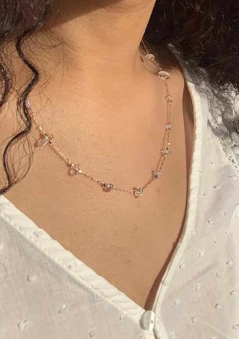 14K Gold Plated Dainty Choker Necklace,Handmade Crystal Beach Beads Necklace Chain Jewelry,Adjustable Gold Chain Delicate Fashion Choker Necklace Jewelry Gift for Women