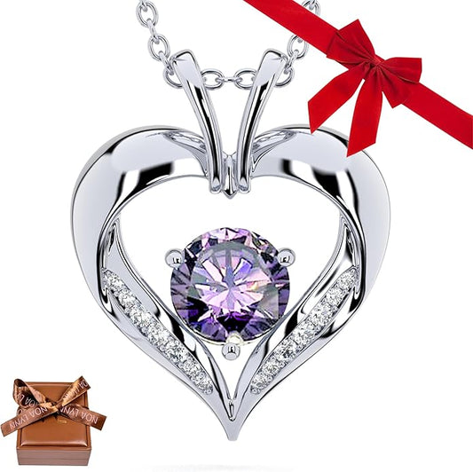 | Heart Birthstone Necklace for girlfriend | Pendant for women birthstone necklace with love heart necklace for women sterling silver necklace heart necklace Love heart pendant necklace