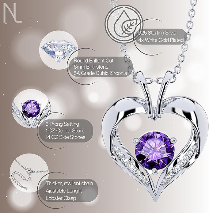 | Heart Birthstone Necklace for girlfriend | Pendant for women birthstone necklace with love heart necklace for women sterling silver necklace heart necklace Love heart pendant necklace