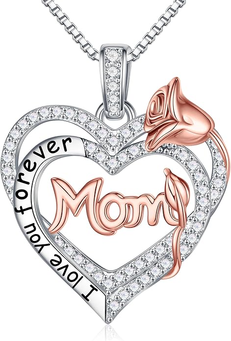 Yoosteel Mothers Day Gifts S925 Sterling Silver Necklace - Rose Flower Heart Necklace for Women Mothers Day Necklace Jewelry Birthday Christmas Mothers Day Gifts for Mom Wife Grandma Sister Daughter