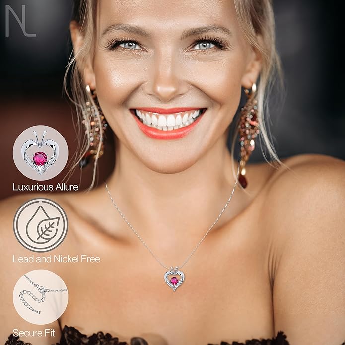 | Heart Birthstone Necklace for girlfriend | Pendant for women birthstone necklace with love heart necklace for women sterling silver necklace heart necklace Love heart pendant necklace